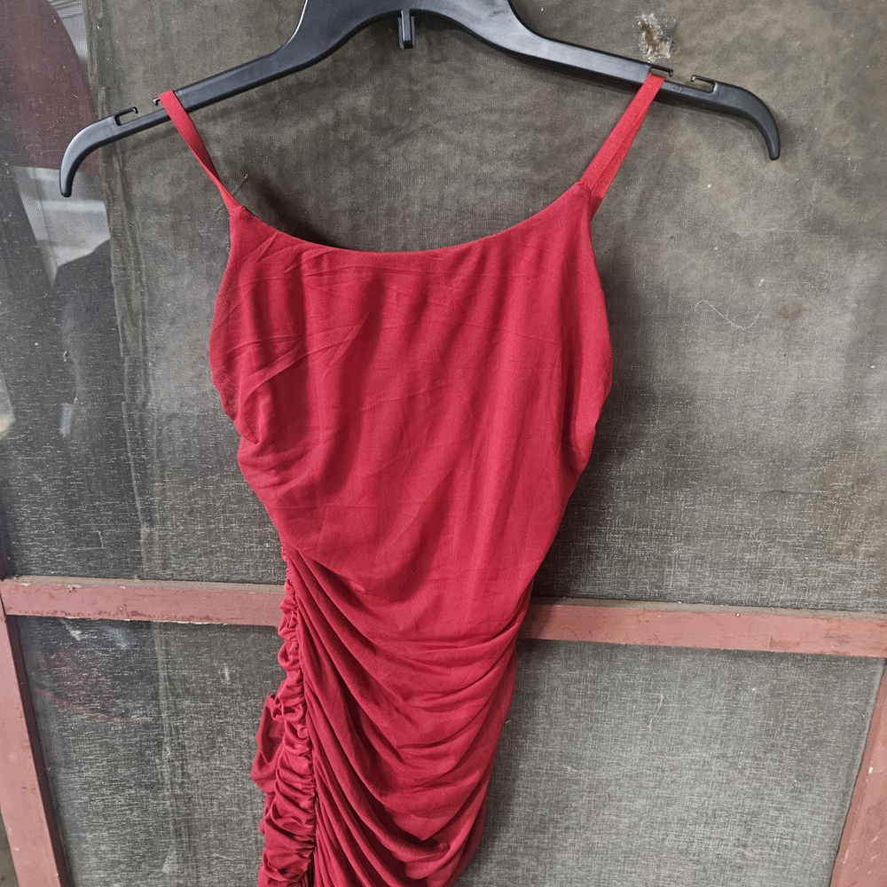 Chic Scarlet Ruched Mini Dress